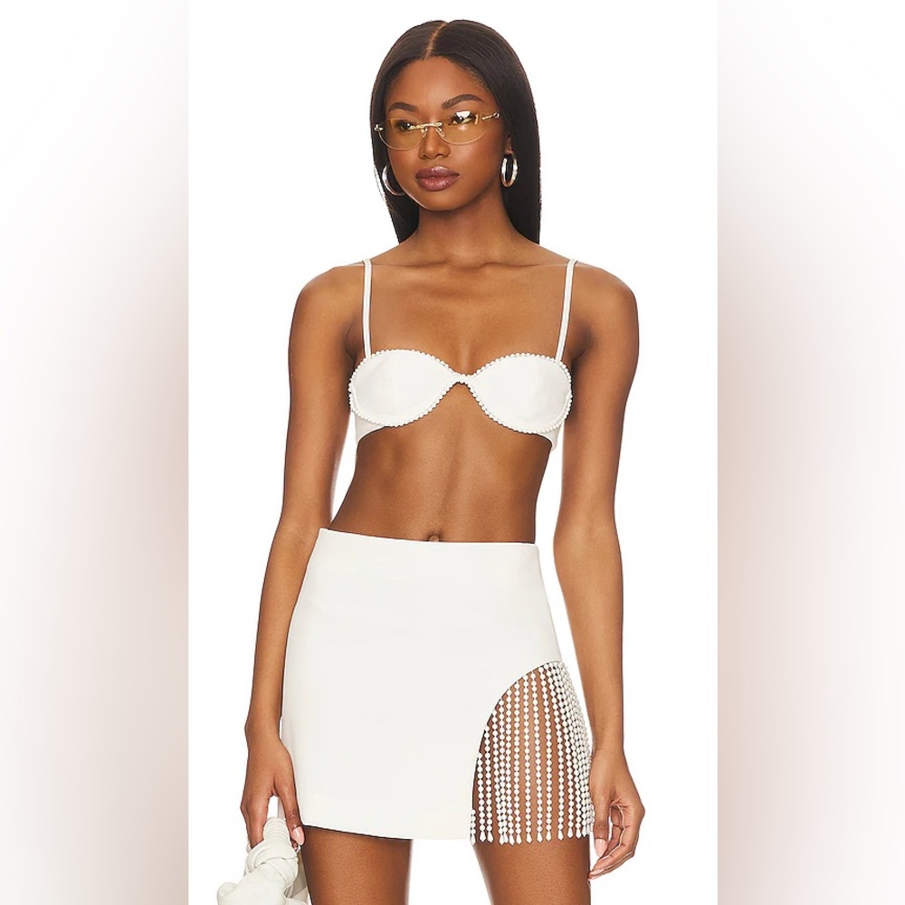 Camila Coelho Ivory and Pearl Bra Top and Skirt Set
